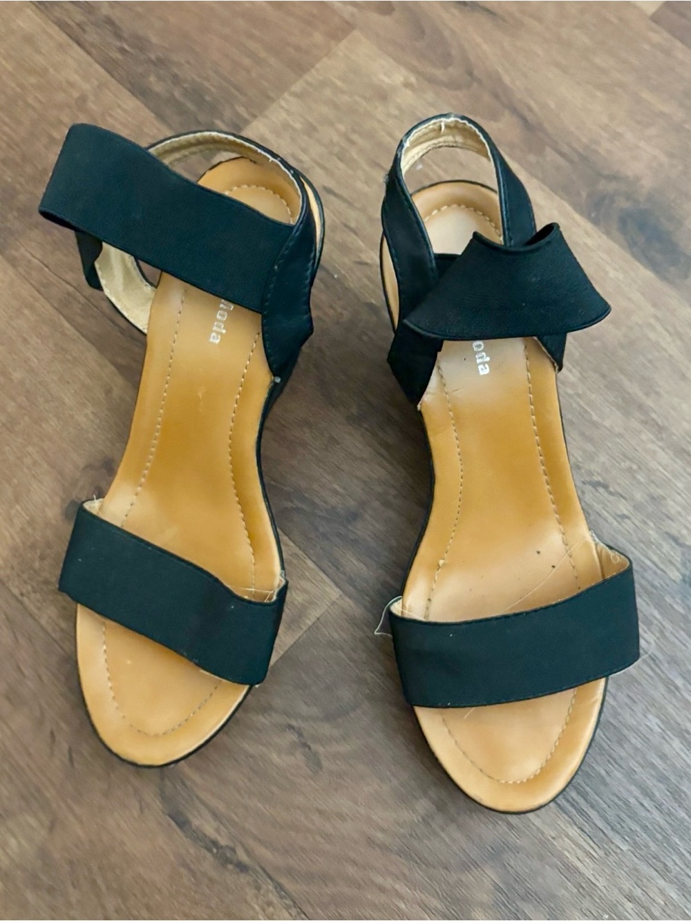 Top Moda Black Formal Women’s Wedge High Heels Sandals with Elastic Straps